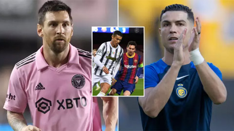 Ronaldo chỉ ra một cầu thủ sánh ngang mình và Messi